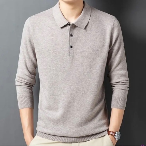 Pronto Uomo extra fine merino wool knit polo pullover sweater 3 button beige - Picture 1 of 11